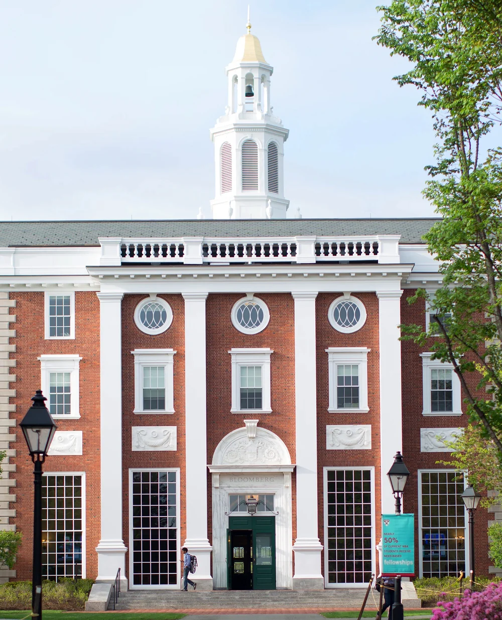 The entrance of Baker Library at Harvard Business School